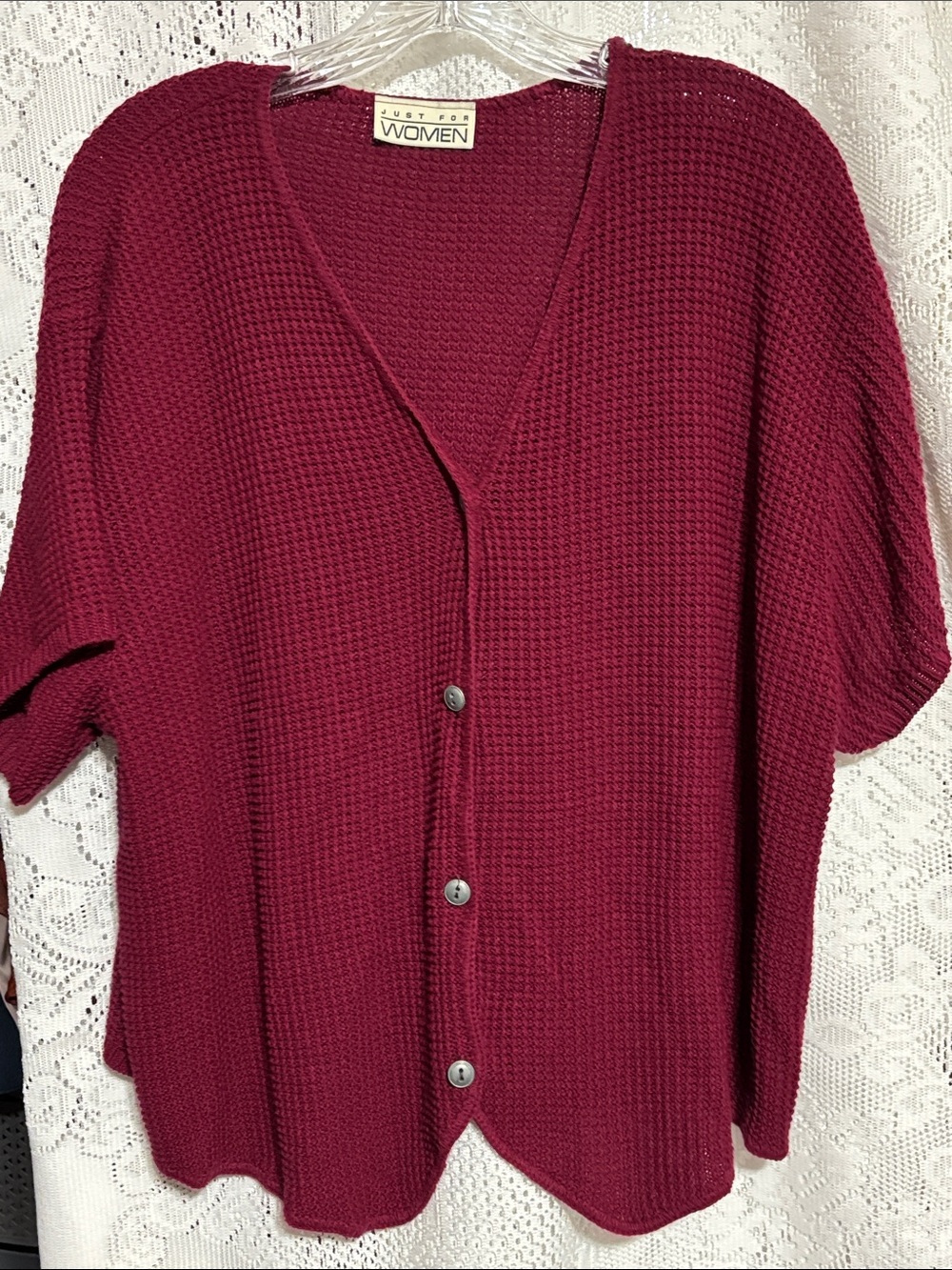 Burgundy V-Neck Button Cardigan Sweater by Just for Women